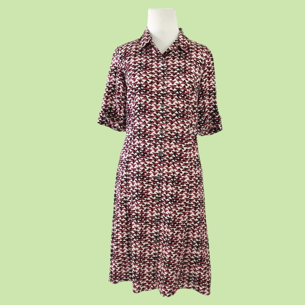 J.Jill Dress 2 Women's Button Shirt Triangle Print Front Pocket Red Black White